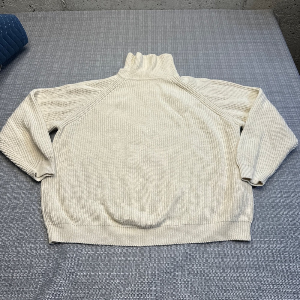 WVN Cream‎ Ribbed Turtleneck Sweater Large Organic Cotton Wool Blend Minimalist*